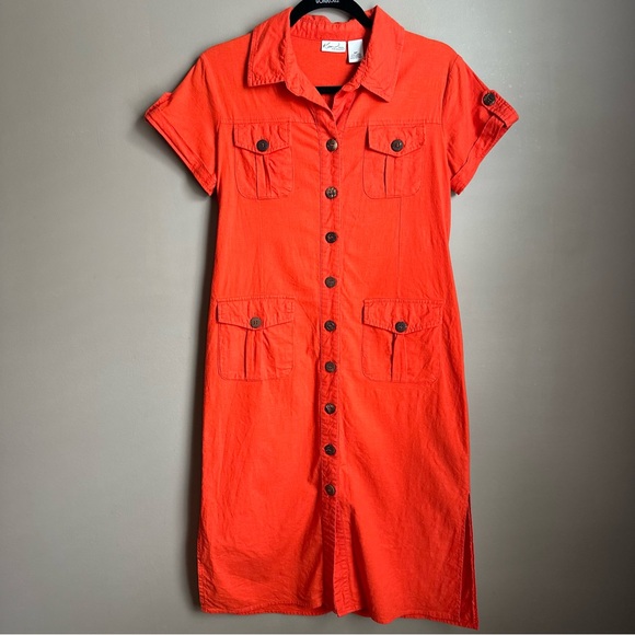 Women’s Orange Button Up Dress Size Petite 8 - Picture 1 of 8